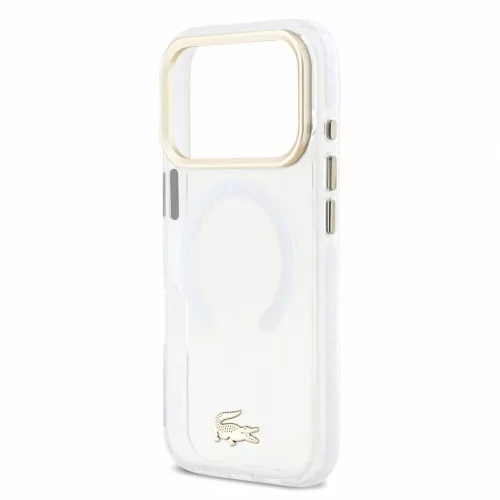 Lacoste iPhone 18 Pro készülékhez IML Petit Pique arany logós ütésálló MagSafe tok átlátszó