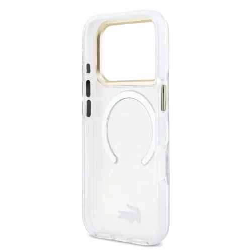 Lacoste iPhone 18 Pro készülékhez IML Petit Pique arany logós ütésálló MagSafe tok átlátszó