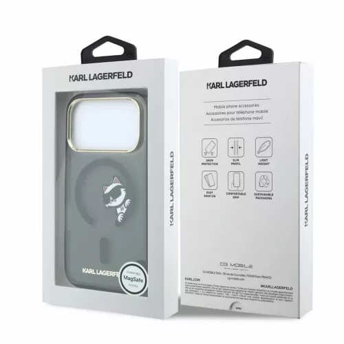 Karl Lagerfeld IML Choupette Peekaboo Magsafe tok iPhone 18 Pro készülékhez, fekete