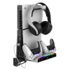 iPega P5S011 falra szerelhető állvány PS5/PS5 Slim/PS5 Pro konzolokhoz, dupla töltőállomás PS5 kontrollerekhez (sérült csomagolás)