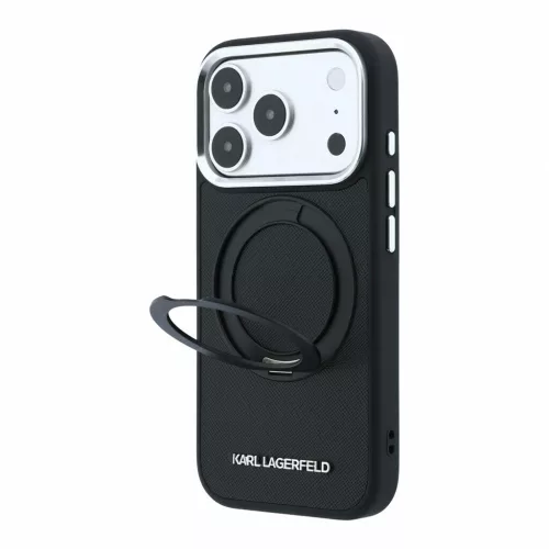 Karl Lagerfeld PU Saffiano Ring Stand MagSafe tok iPhone 18 Pro készülékhez fekete