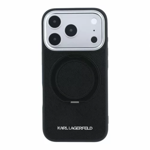Karl Lagerfeld PU Saffiano Ring Stand MagSafe tok iPhone 18 Pro készülékhez fekete