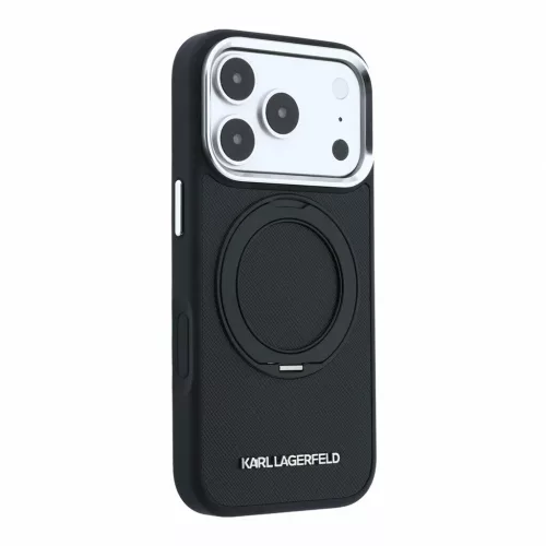 Karl Lagerfeld PU Saffiano Ring Stand MagSafe tok iPhone 18 Pro készülékhez fekete