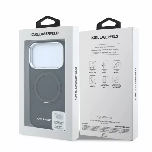 Karl Lagerfeld PU Saffiano Ring Stand MagSafe tok iPhone 18 Pro készülékhez fekete