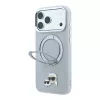 Karl Lagerfeld PU Grained K&CH Heads gyűrűs állványos MagSafe tok iPhone 18 Pro Max készülékhez szürke