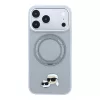 Karl Lagerfeld PU Grained K&CH Heads gyűrűs állványos MagSafe tok iPhone 18 Pro Max készülékhez szürke