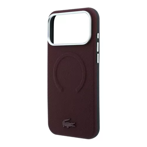 Lacoste PVC Petit Pique dombornyomott, félig körbefogó MagSafe tok iPhone 18 Pro készülékhez bordó