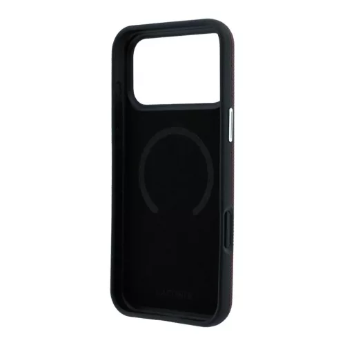Lacoste PVC Petit Pique dombornyomott, félig körbefogó MagSafe tok iPhone 18 Pro készülékhez bordó