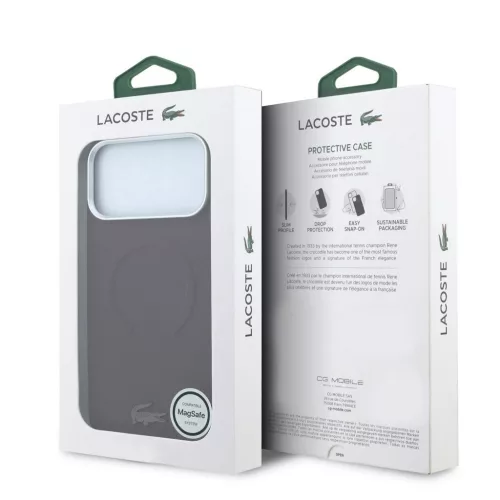 Lacoste PVC Petit Pique dombornyomott, félig körbefogó MagSafe tok iPhone 18 Pro készülékhez bordó