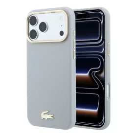   Lacoste PU bőr Champs Elysees arany logós MagSafe tok iPhone 18 Pro készülékhez világosszürke