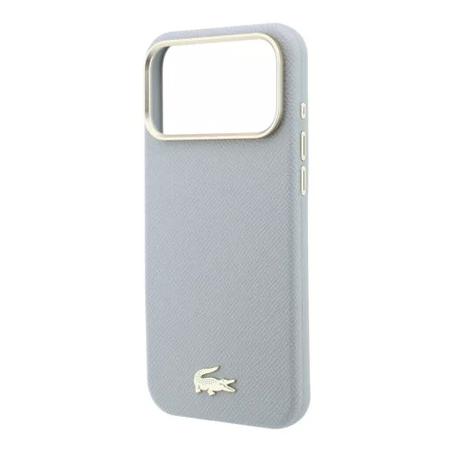 Lacoste PU bőr Champs Elysees arany logós MagSafe tok iPhone 18 Pro készülékhez világosszürke