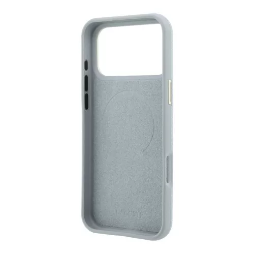 Lacoste PU bőr Champs Elysees arany logós MagSafe tok iPhone 18 Pro készülékhez világosszürke