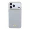 Lacoste PU Leather Champs Elysees Gold Logo MagSafe tok iPhone 18 Pro Max készülékhez világosszürke