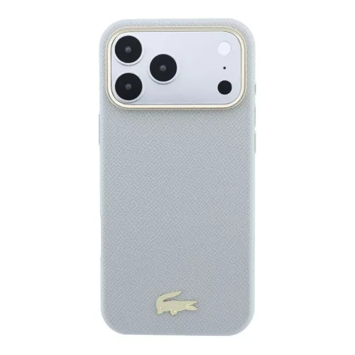 Lacoste PU Leather Champs Elysees Gold Logo MagSafe tok iPhone 18 Pro Max készülékhez világosszürke