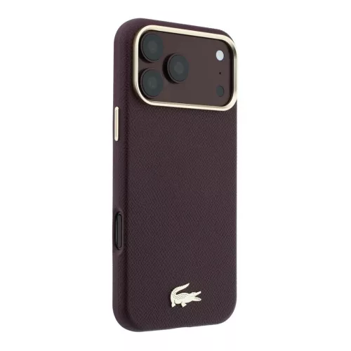 Lacoste PU bőr Champs Elysees arany logós MagSafe tok iPhone 18 Pro készülékhez bordó