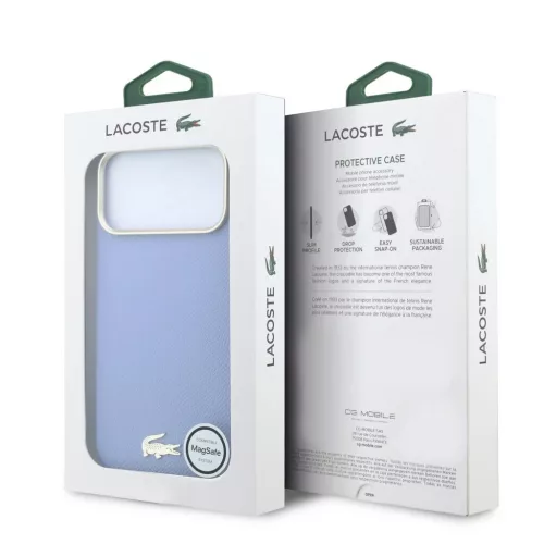 Lacoste PU bőr Champs Elysees arany logós MagSafe tok iPhone 18 Pro készülékhez kék