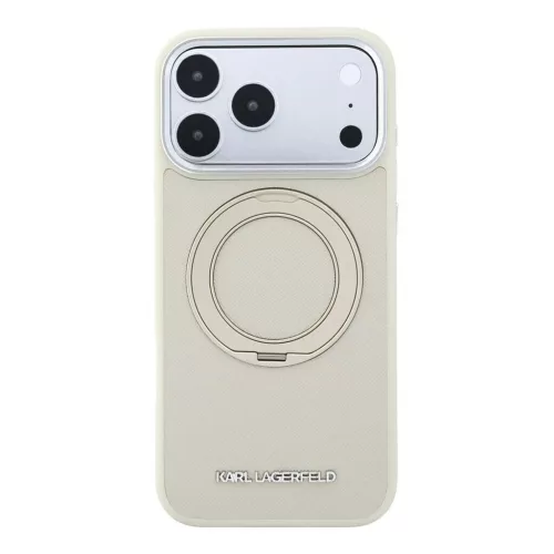 Karl Lagerfeld PU Saffiano MagSafe gyűrűs állvány tok iPhone 18 Pro készülékhez bézs