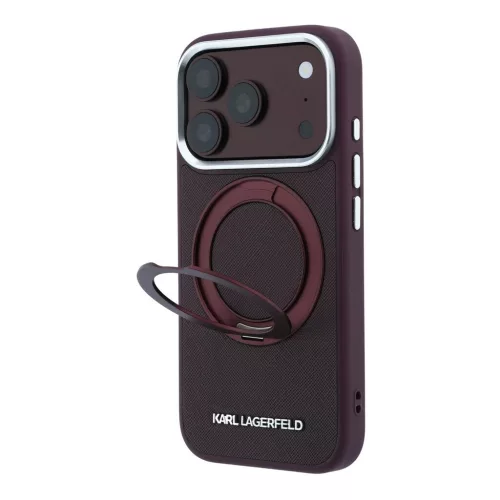 Karl Lagerfeld PU Saffiano Ring Stand MagSafe tok iPhone 18 Pro készülékhez bordó