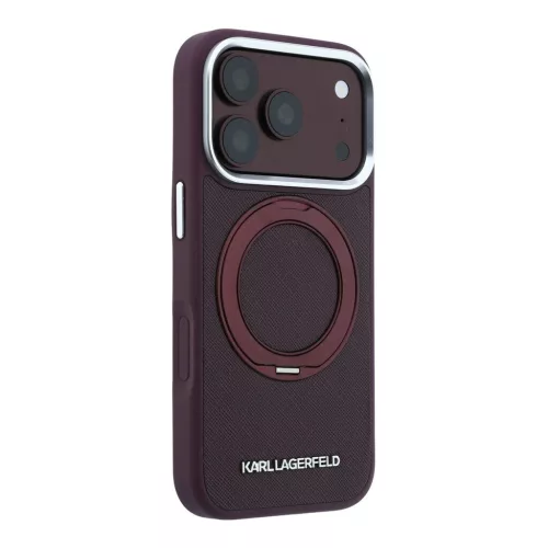Karl Lagerfeld PU Saffiano Ring Stand MagSafe tok iPhone 18 Pro készülékhez bordó