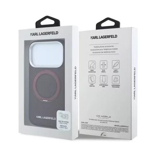 Karl Lagerfeld PU Saffiano Ring Stand MagSafe tok iPhone 18 Pro készülékhez bordó