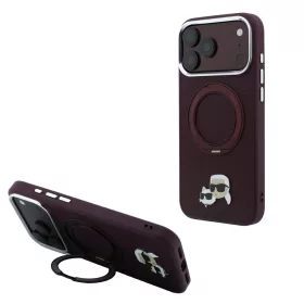   Karl Lagerfeld PU Grained K&CH Heads Ring Stand Magsafe tok iPhone 18 Pro Max készülékhez bordó