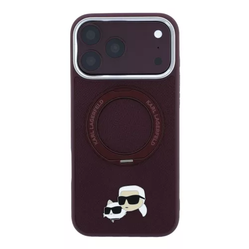 Karl Lagerfeld PU Grained K&CH Heads Ring Stand Magsafe tok iPhone 18 Pro Max készülékhez bordó