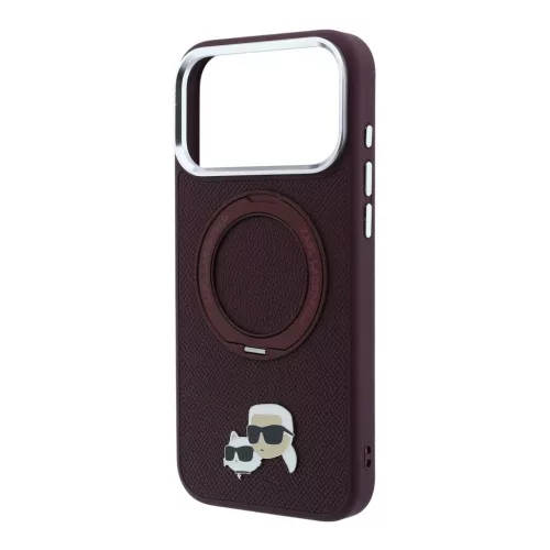 Karl Lagerfeld PU Grained K&CH Heads Ring Stand Magsafe tok iPhone 18 Pro Max készülékhez bordó