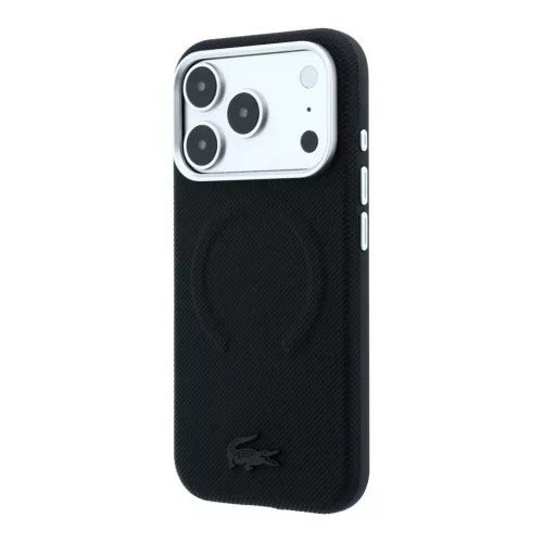 Lacoste PVC Petit Pique Semi Wrap Embossed MagSafe tok iPhone 18 Pro készülékhez fekete