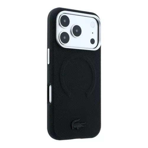 Lacoste PVC Petit Pique Semi Wrap Embossed MagSafe tok iPhone 18 Pro készülékhez fekete