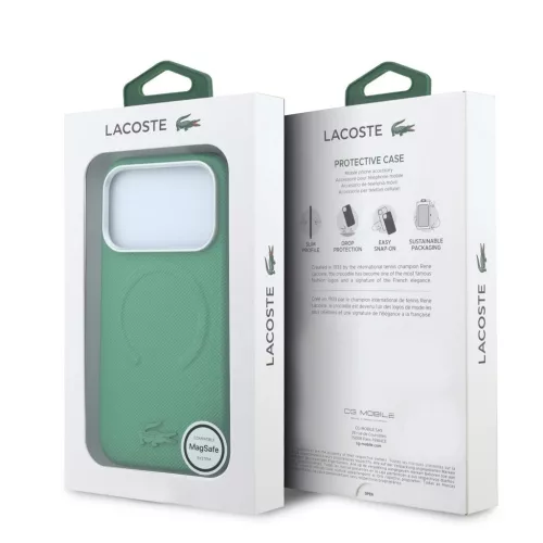 Lacoste PVC Petit Pique Semi Wrap Embossed MagSafe tok iPhone 18 Pro készülékhez tárkony