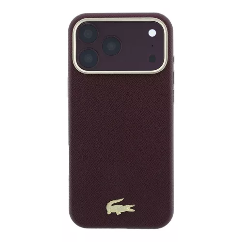 Lacoste PU-bőr Champs Elysees arany logós MagSafe tok iPhone 18 Pro Max készülékhez burgundi