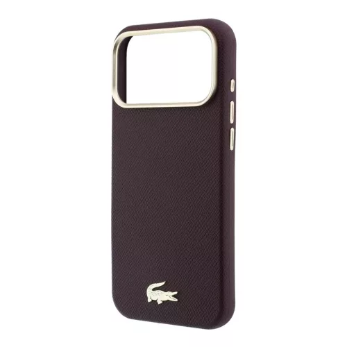 Lacoste PU-bőr Champs Elysees arany logós MagSafe tok iPhone 18 Pro Max készülékhez burgundi