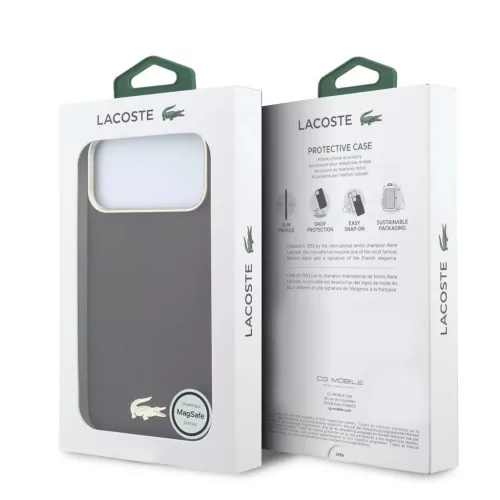 Lacoste PU-bőr Champs Elysees arany logós MagSafe tok iPhone 18 Pro Max készülékhez burgundi