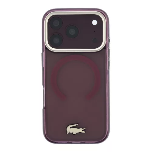 Lacoste PC/TPU Frosted Finish arany logós MagSafe tok iPhone 18 Pro készülékhez bordó