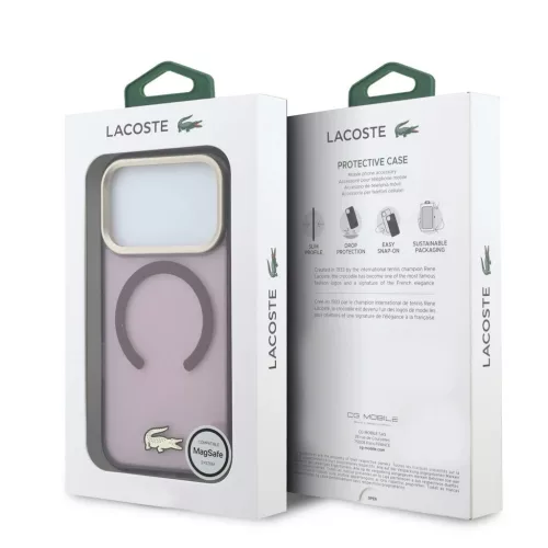 Lacoste PC/TPU Frosted Finish arany logós MagSafe tok iPhone 18 Pro készülékhez bordó