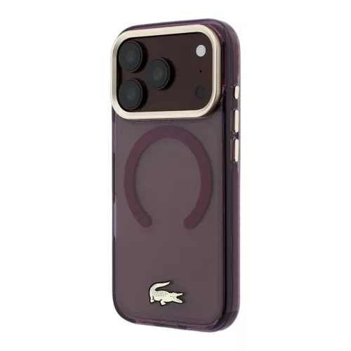 Lacoste PC/TPU matt felületű arany logós MagSafe tok iPhone 18 Pro Max készülékhez bordó