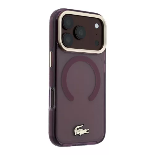 Lacoste PC/TPU matt felületű arany logós MagSafe tok iPhone 18 Pro Max készülékhez bordó