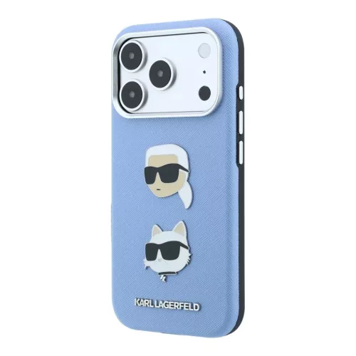 Karl Lagerfeld PU Semi Wrap Saffiano K&CH Heads tok iPhone 18 Pro készülékhez kék