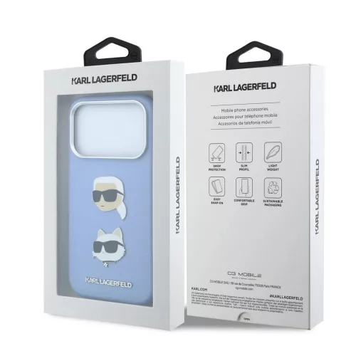 Karl Lagerfeld PU Semi Wrap Saffiano K&CH Heads tok iPhone 18 Pro készülékhez kék