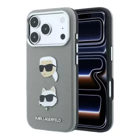   Karl Lagerfeld PU Semi Wrap Saffiano K&CH Heads tok iPhone 18 Pro készülékhez szürke