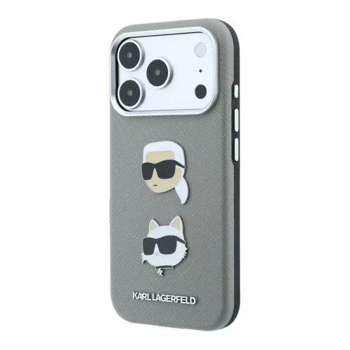 Karl Lagerfeld PU Semi Wrap Saffiano K&CH Heads tok iPhone 18 Pro készülékhez szürke