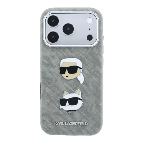 Karl Lagerfeld PU Semi Wrap Saffiano K&CH Heads tok iPhone 18 Pro készülékhez szürke