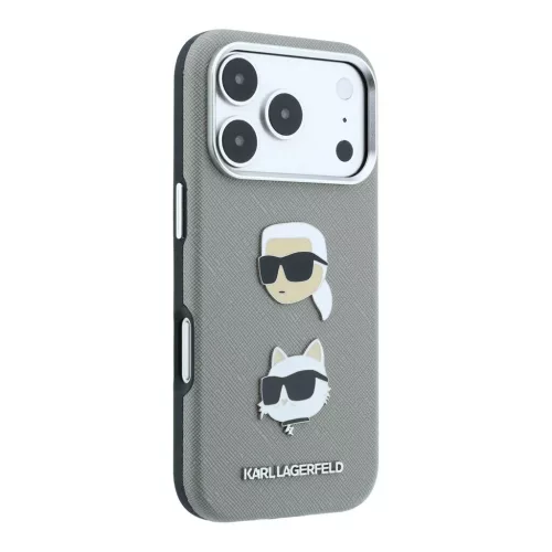 Karl Lagerfeld PU Semi Wrap Saffiano K&CH Heads tok iPhone 18 Pro készülékhez szürke