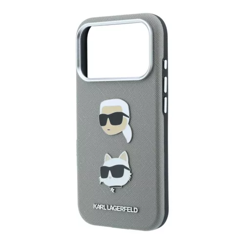 Karl Lagerfeld PU Semi Wrap Saffiano K&CH Heads tok iPhone 18 Pro készülékhez szürke