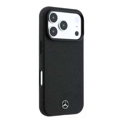 Mercedes PU-bőr és fa félborítású MagSafe tok iPhone 18 Pro készülékhez fekete