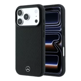   Mercedes PU-bőr és fa félig körbefutó MagSafe tok iPhone 18 Pro Max készülékhez fekete