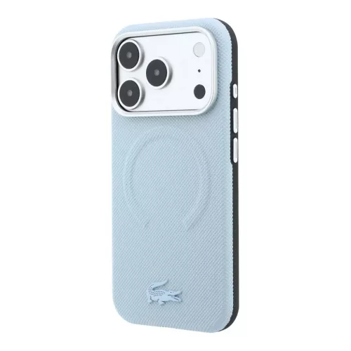 Lacoste PVC Petit Pique dombornyomott, félig körbefogó MagSafe tok iPhone 18 Pro Max készülékhez kék