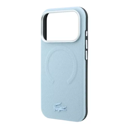 Lacoste PVC Petit Pique dombornyomott, félig körbefogó MagSafe tok iPhone 18 Pro Max készülékhez kék