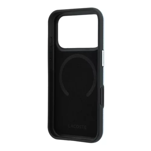 Lacoste PVC Petit Pique dombornyomott, félig körbefogó MagSafe tok iPhone 18 Pro Max készülékhez kék