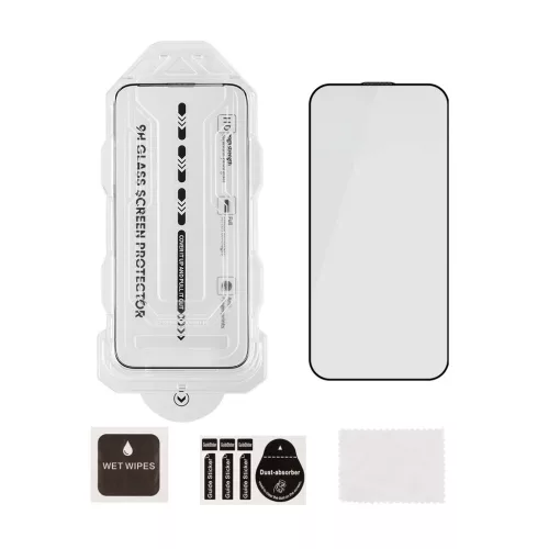 OBAL:ME 5D üveg kijelzővédő applikátorral Apple iPhone 13/13 Pro/14/16e/17e készülékhez fekete